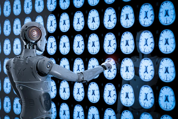 Abstract image of a brain with digital circuits